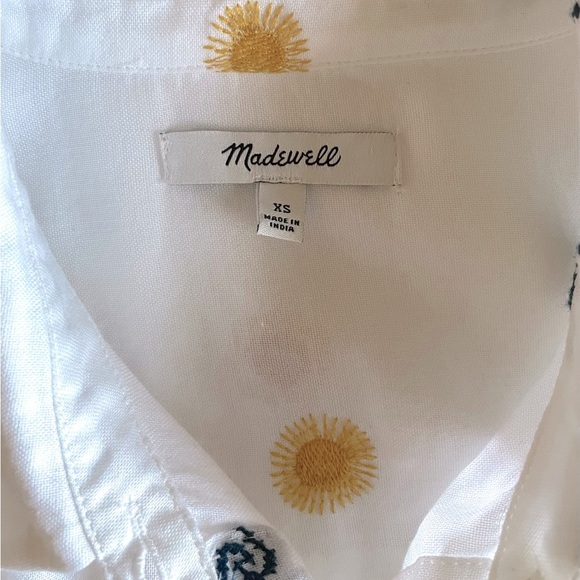 MADEWELL White Embroidered Cotton Button Down Shirt Top XS/S Women’s - Picture 4 of 14